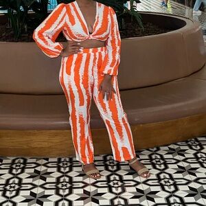 Orange and white two piece set